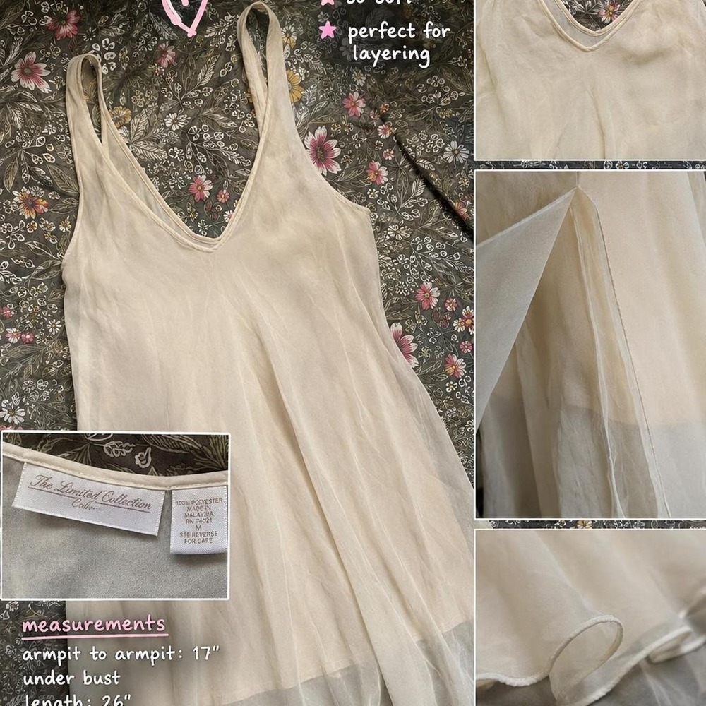 Vintage 70s Sheer Ivory Slip lingerie Fairycore Chiffon Mini lingerie Y2K M